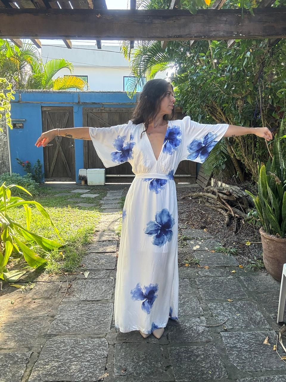 Vestido Longo Azul e Branco – Angel – tam GG