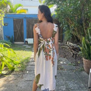 Vestido Estampa Floral Tropical Clara com Alças Franzidas e Costas Abertas – Joelik – tam M