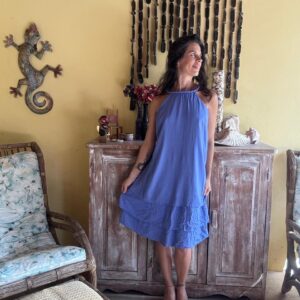 Vestido Brilhante Azul Lilás com Babados – BluK – tam P