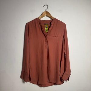 Camisa Terracota Manga Comprida com Gola Mandarim e Bolso - Alk Urban - tam 42
