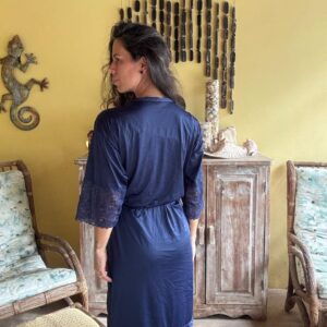 Conjunto de Robe e Camisola DeMillus Azul Marinho com Renda – Tam M