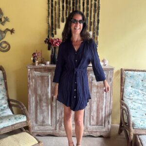 Vestido Chemise Azul Marinho com Botões e Ajuste na Cintura – Bossa Nossa – tam M