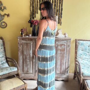Vestido Longo Listrado Azul e Verde – Bau baú – tam 40