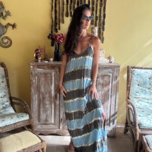 Vestido Longo Listrado Azul e Verde – Bau baú – tam 40