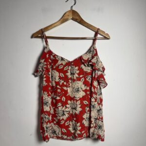 Blusa Alcinha com Ruffles Estampa Floral Vermelha e Branca – Milalai – tam M