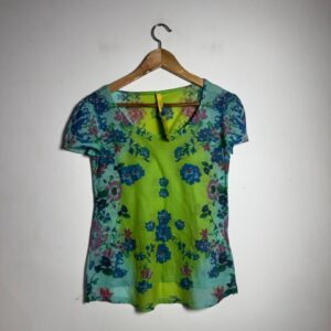 Blusa Estampada Floral Degradê Verde e Azul – Elementais – tam PP