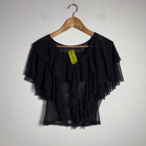 Cropped Preto de Tule com Babados e Transparência – Iolzze – tam M