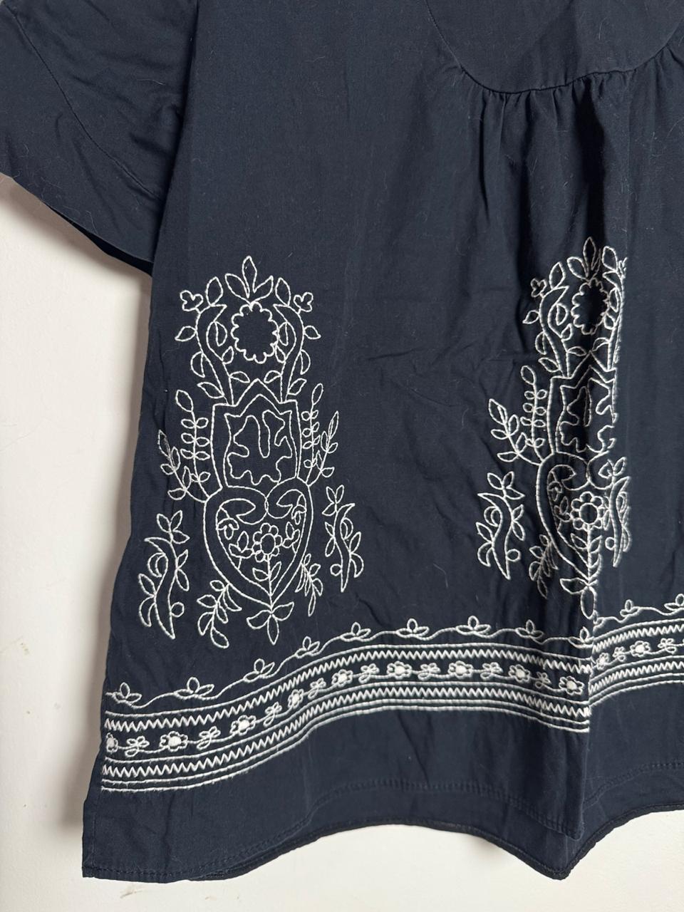 Blusa Feminina Azul Marinho Bordada Mangas Bufantes – tam 38 - Imagem 2