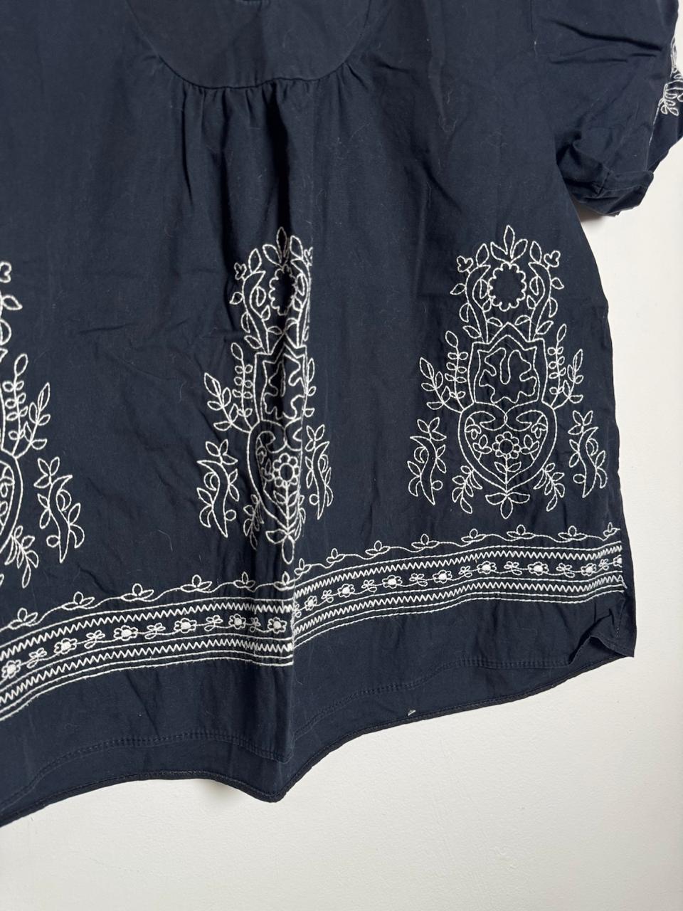 Blusa Feminina Azul Marinho Bordada Mangas Bufantes – tam 38 - Imagem 5