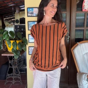 Camisa Marrom Listras Pretas  – Menina Fashion – tam M