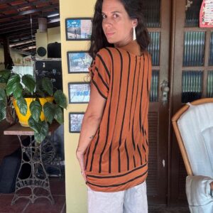 Camisa Marrom Listras Pretas  – Menina Fashion – tam M