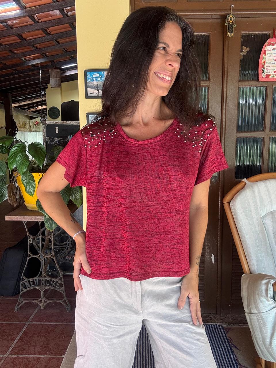 Blusa Marsala Mescla com Aplicação de Tachas – Mivabelle – tam GG - Imagem 3
