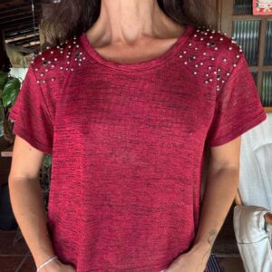 Blusa Marsala Mescla com Aplicação de Tachas – Mivabelle – tam GG