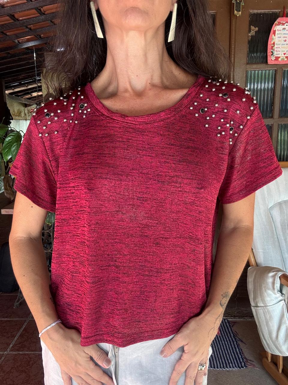 Blusa Marsala Mescla com Aplicação de Tachas – Mivabelle – tam GG