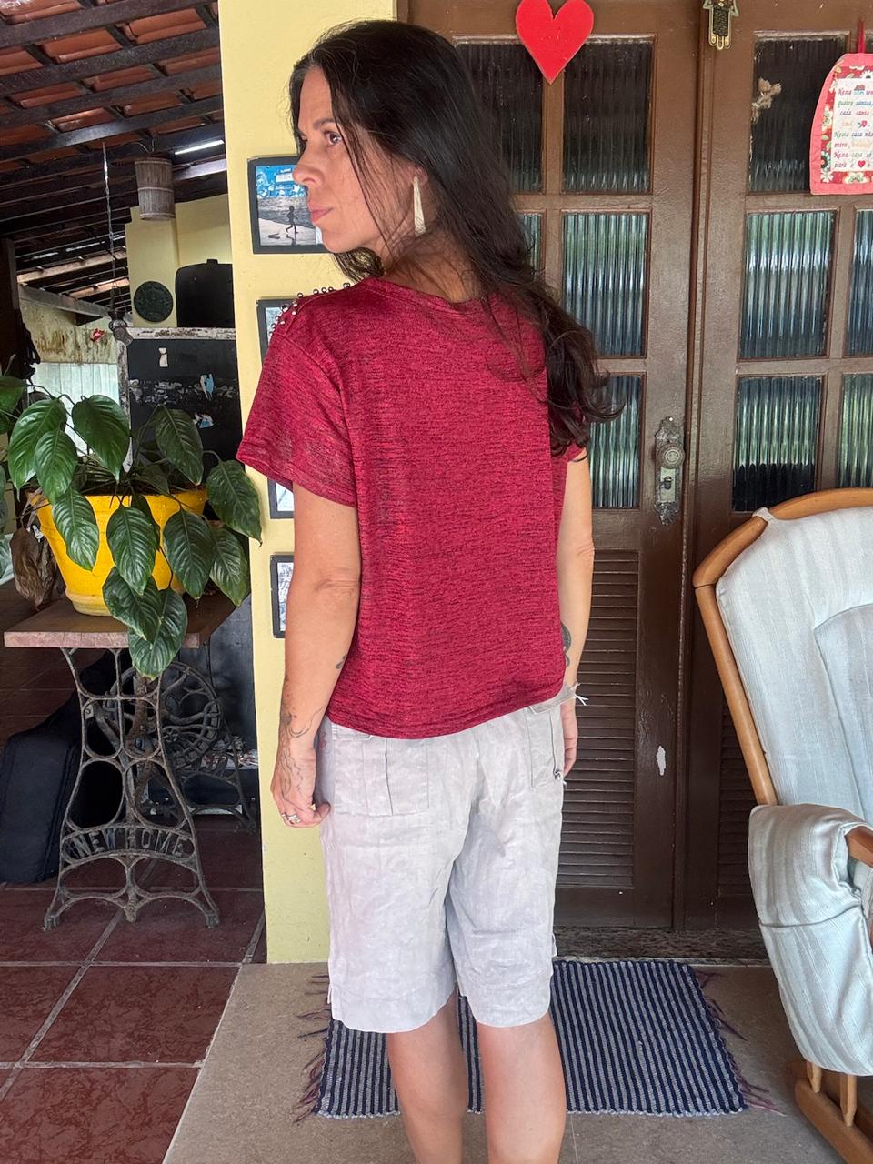 Blusa Marsala Mescla com Aplicação de Tachas – Mivabelle – tam GG - Imagem 2