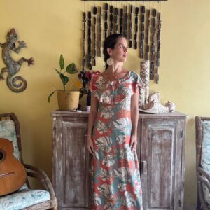Vestido Longo Estampa Tropical Laranja e Verde – tam 38