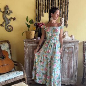 Vestido Longo Ombro a Ombro Estampa Flores – Fuzarka – tam 13/14