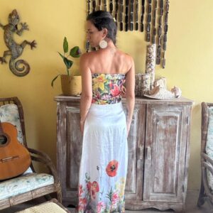 Vestido Longo Tomara que Caia Branco com Estampa Floral – tam P
