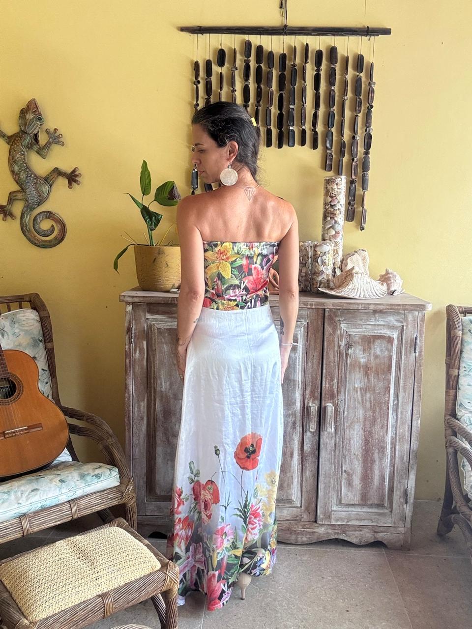Vestido Longo Tomara que Caia Branco com Estampa Floral – tam P - Imagem 2