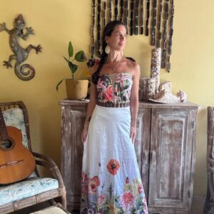Vestido Longo Tomara que Caia Branco com Estampa Floral – tam P