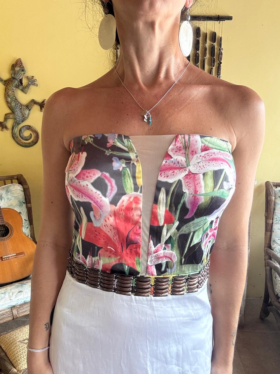 Vestido Longo Tomara que Caia Branco com Estampa Floral – tam P - Imagem 3