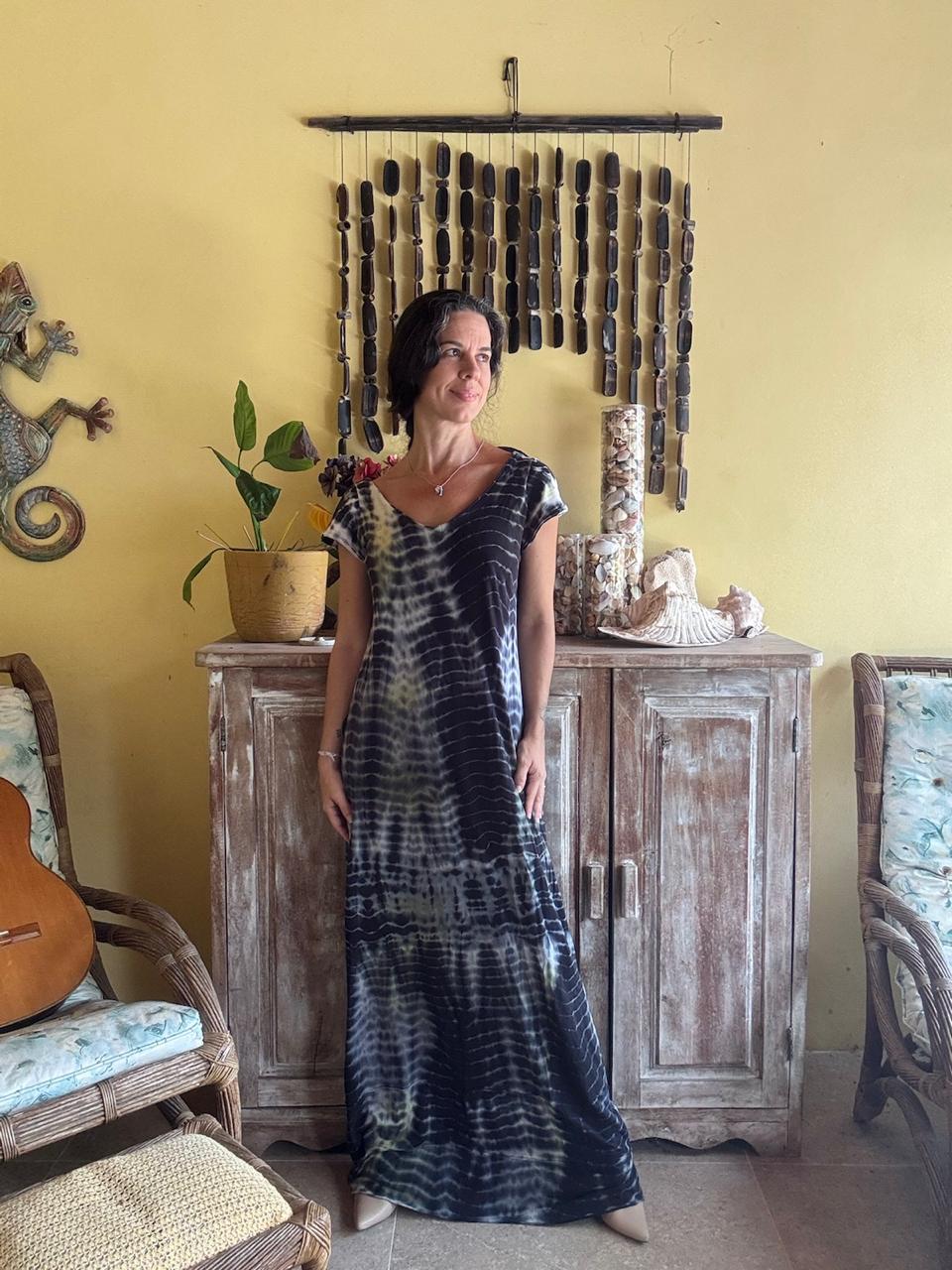 Vestido Longo Estampado Tie-Dye – Shoulder – tam P