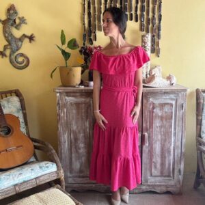 Vestido Longo Rosa Babado Off-shoulder Laise – Beautt – tam P