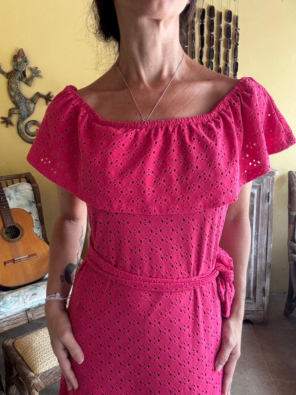 Vestido Longo Rosa Babado Off-shoulder Laise – Beautt – tam P - Imagem 3