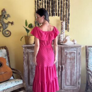 Vestido Longo Rosa Babado Off-shoulder Laise – Beautt – tam P