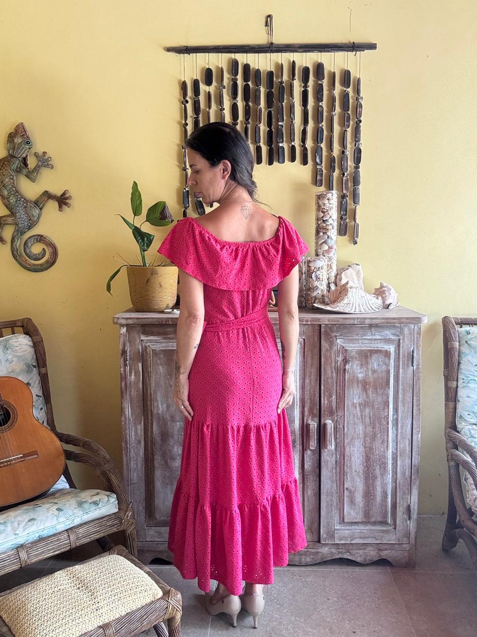 Vestido Longo Rosa Babado Off-shoulder Laise – Beautt – tam P - Imagem 2