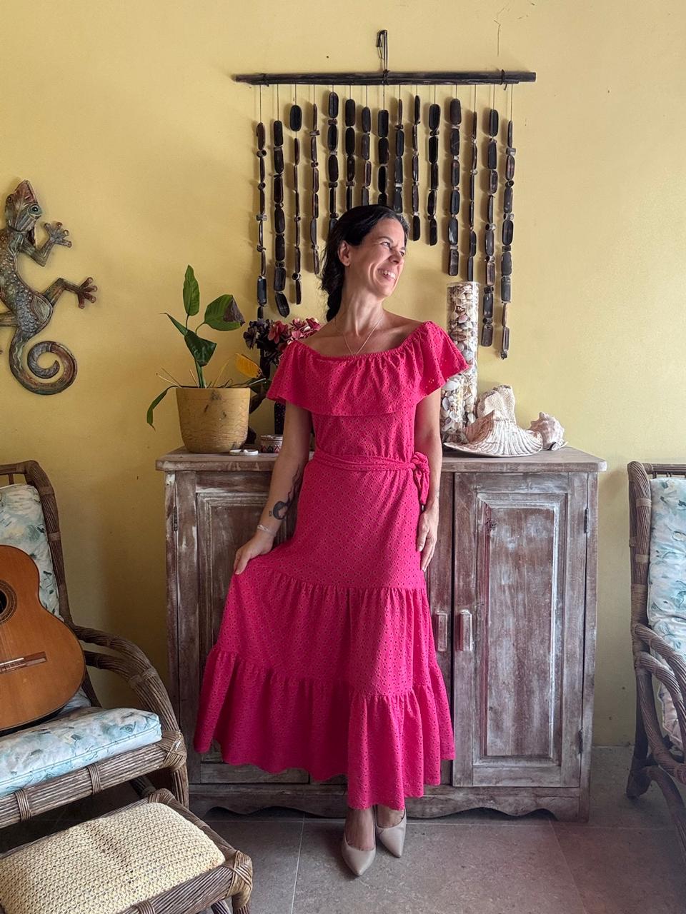 Vestido Longo Rosa Babado Off-shoulder Laise – Beautt – tam P - Imagem 4