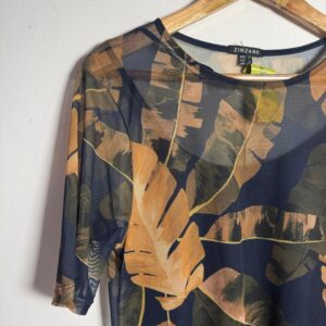 Vestido Estampado de Folhas Laranja e Marrom – Zinzane – tam G