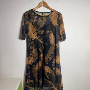 Vestido Estampado de Folhas Laranja e Marrom – Zinzane – tam G