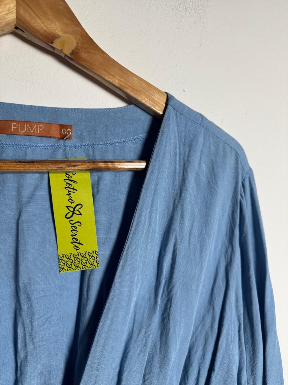 Camisa / Bata Azul Claro Decote V Manga Comprida – Pump – tam GG - Imagem 5
