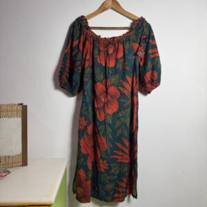 Vestido Estampado Floral Verde e Vermelho Ciganinha – Line – tam G
