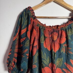 Vestido Estampado Floral Verde e Vermelho Ciganinha – Line – tam G