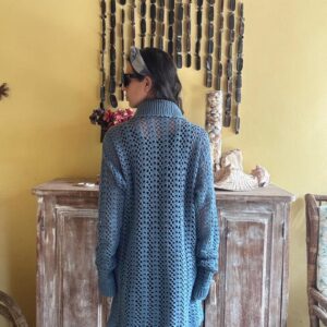 Cardigã Azul de Crochê – tam Único