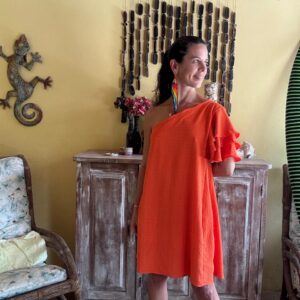 Vestido Laranja de Um Ombro Só com Babados – Jbg – tam M