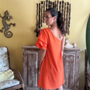 Vestido Laranja de Um Ombro Só com Babados – Jbg – tam M