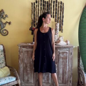 Vestido Preto Canelado com Botões Decorativos – Esoterica – tam M
