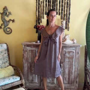 Vestido com Babados Cinza Cobreado – Sarttore – tam 40