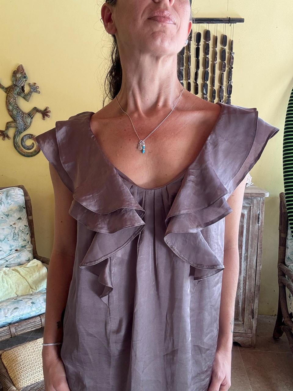 Vestido com Babados Cinza Cobreado – Sarttore – tam 40 - Imagem 3