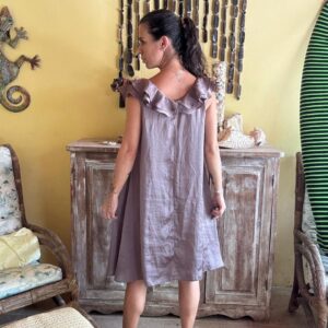 Vestido com Babados Cinza Cobreado – Sarttore – tam 40