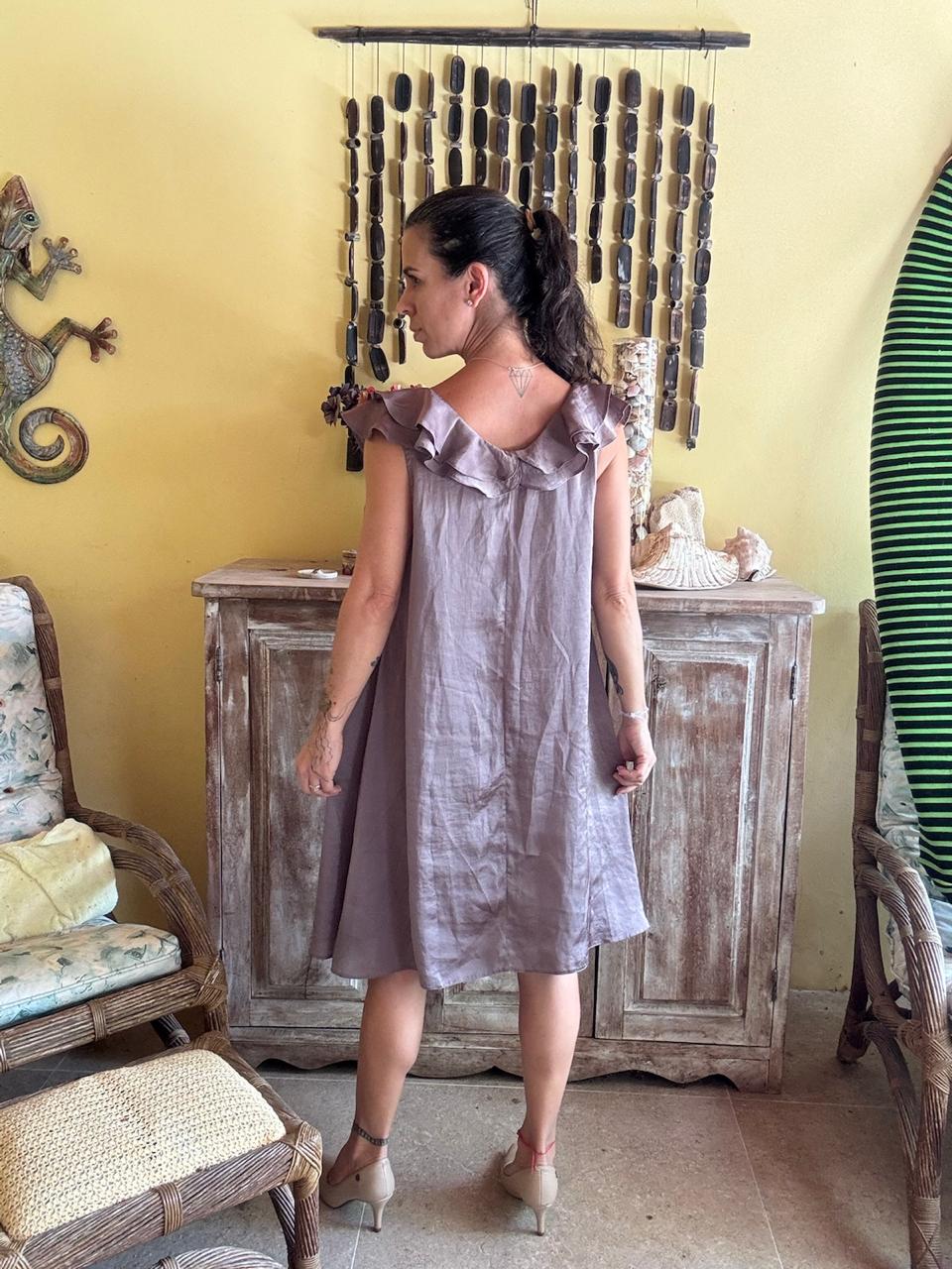 Vestido com Babados Cinza Cobreado – Sarttore – tam 40 - Imagem 2