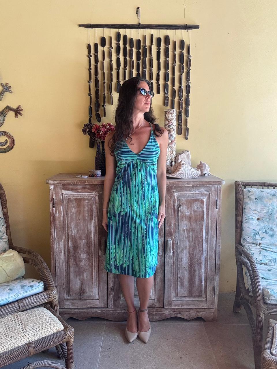 Vestido Estampado Verde e Azul – tam 38 - Imagem 4