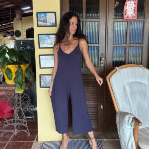 Macacão Pantacourt de Malha Azul Marinho com Alças Finas – tam 38/40