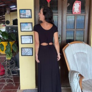 Vestido Longo Preto com Recortes Vazados na Cintura – tam 38