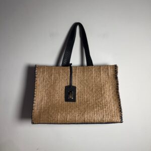 Bolsa Tote de Palha Bege e Azul – Rudá – tam Grande