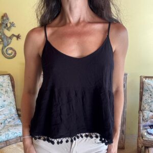 Cropped Preto com Alças e Detalhes de Pompons – Forever21 – tam M