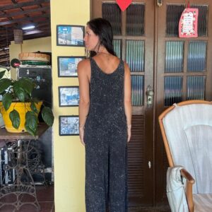 Macacão Malha Estampado Preto e Cinza – Zinzane – tam M